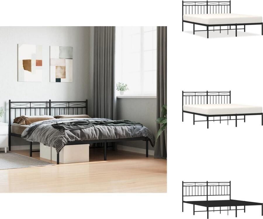 VidaXL Bedframe Bedframes Tweepersoonsbed Bed Bedframe met hoofdbord metaal zwart 160x200 cm - Foto 4