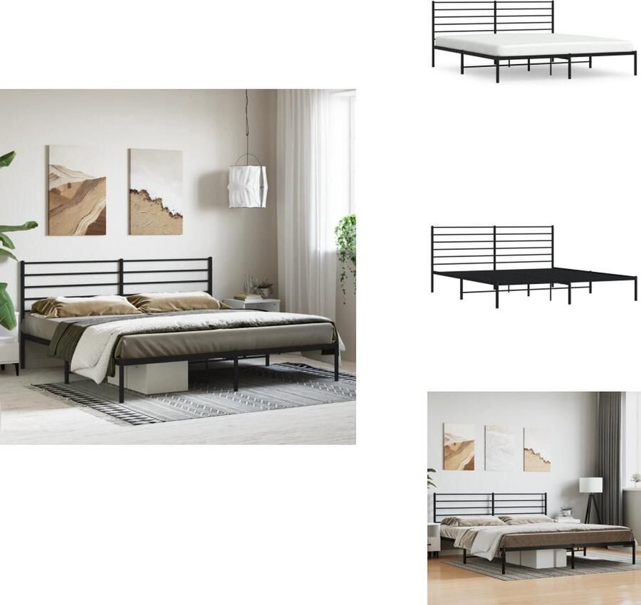 VidaXL Bedframe Klassiek Metalen Constructie Metalen Latten Extra Opbergruimte Comfortabele Ondersteuning Zwart 207 x 187 x 90 cm Bed