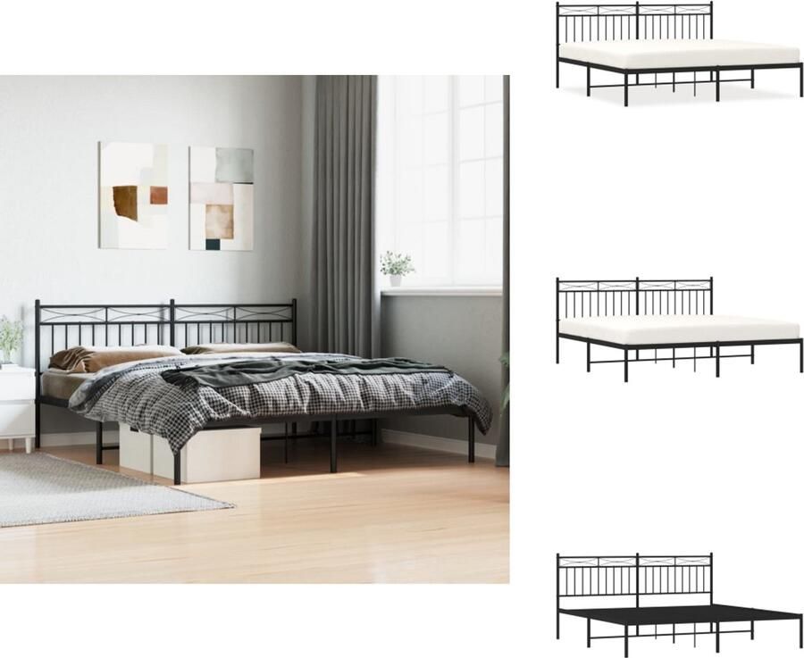 VidaXL Bedframe Classic Metalen constructie Metalen latten en poten Extra opbergruimte Comfortabele ondersteuning Zwart 207 x 187 x 90.5 cm 180 x 200 cm Bed - Foto 3