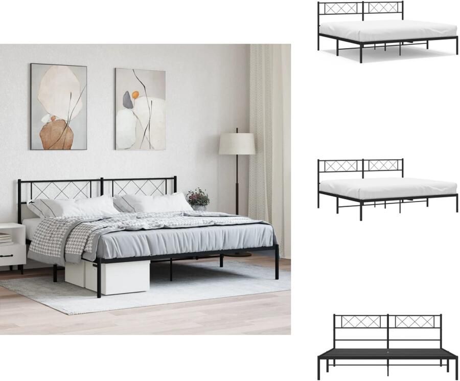 VidaXL Bedframe Classic Metalen constructie Metalen latten en poten Extra opbergruimte Comfortabele ondersteuning Zwart 207 x 187 x 90.5 cm 180 x 200 cm Bed - Foto 2