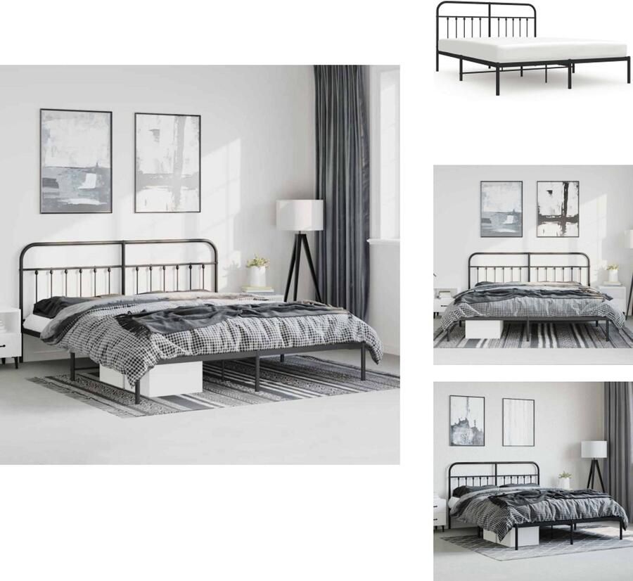 VidaXL Bedframe Bedframes Tweepersoonsbed Bed Bedframe met hoofdbord metaal zwart 183x213 cm - Foto 2