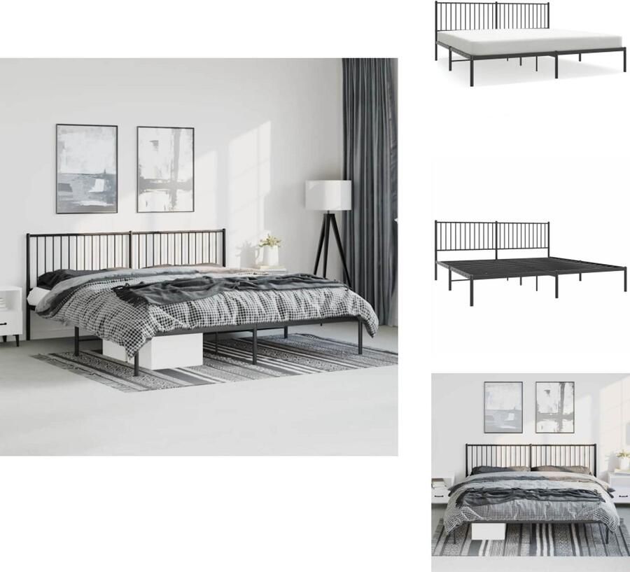 VidaXL Bedframe Klassiek Metalen constructie Metalen latten Extra opbergruimte Comfortabele ondersteuning Zwart 207 x 198 x 90.5 cm (L x B x H) Geschikte matras- 193 x 203 cm (B x L) Bed