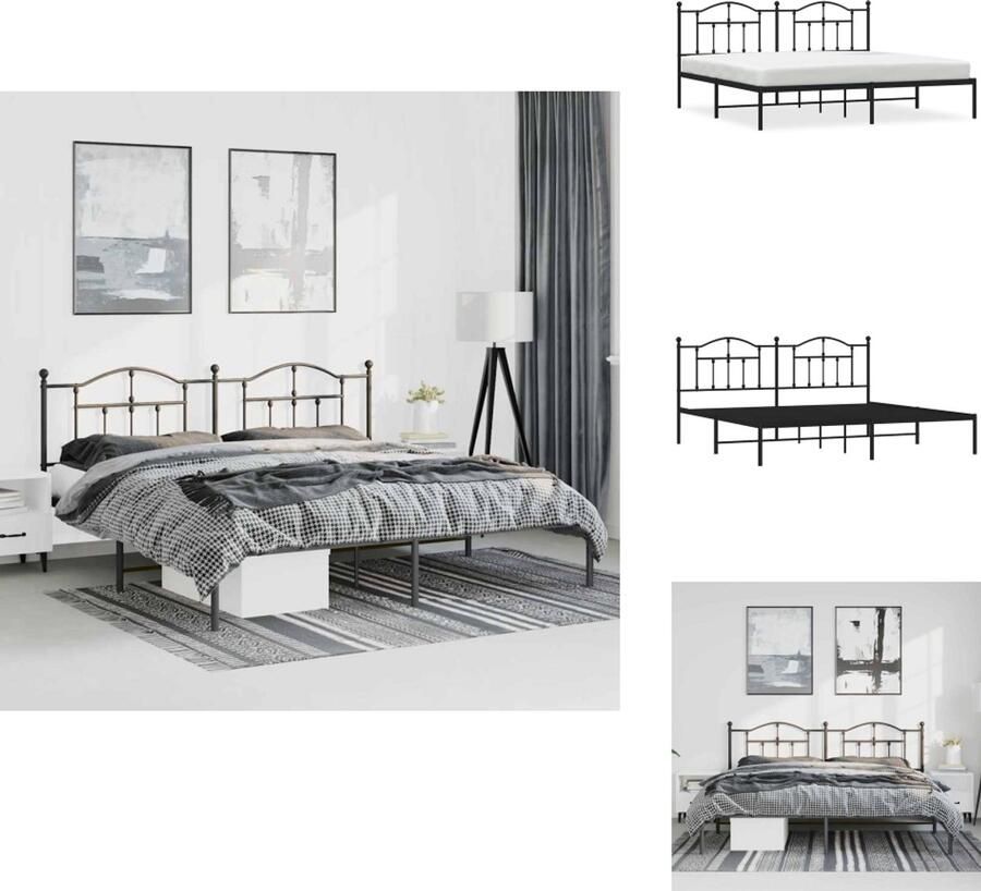 VidaXL Bedframe Bedframes Tweepersoonsbed Bed Bedframe met hoofdbord metaal zwart 193x203 cm