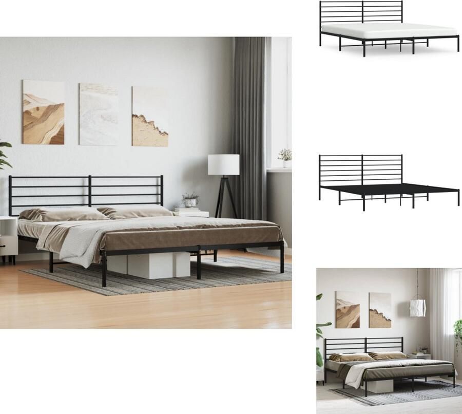 VidaXL Klassiek Bedframe Metalen Constructie Metalen Latten en Poten Extra Opbergruimte Comfortabele Ondersteuning Zwart 207x206x90 cm Bed - Foto 2