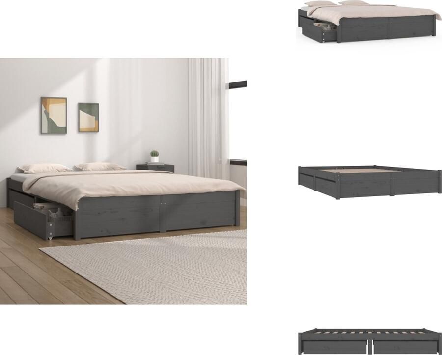 VidaXL Bedframe Bedframes Tweepersoonsbed Bed Bedframe met lades grijs 150x200 cm 5FT King Size