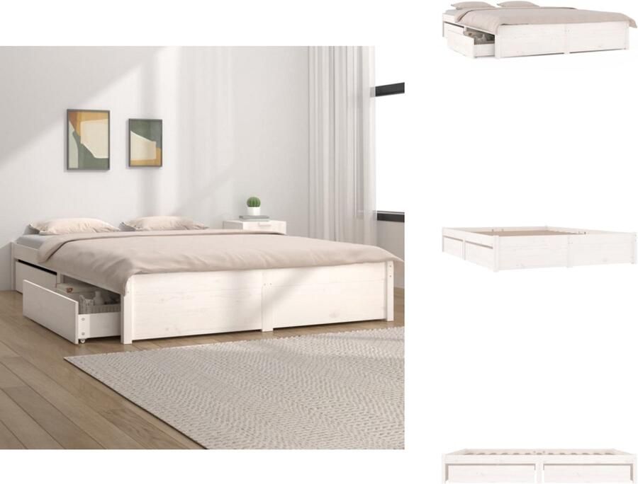 VidaXL Bedframe Bedframes Tweepersoonsbed Bed Bedframe met lades wit 120x190 cm