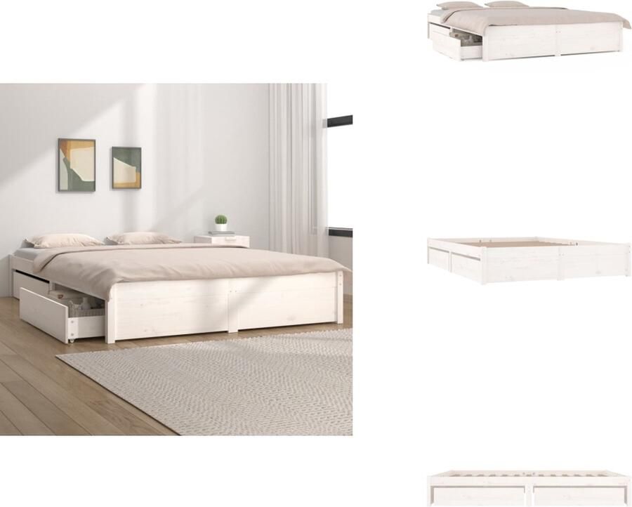 VidaXL Bedframe Bedframes Tweepersoonsbed Bed Bedframe met lades wit 120x200 cm