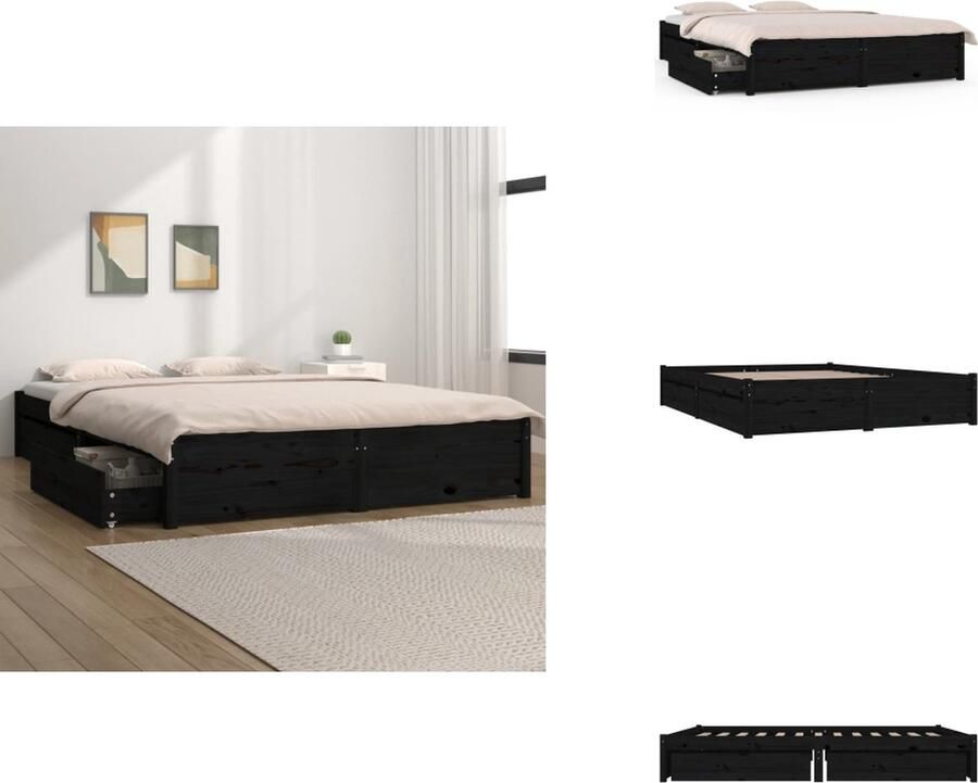VidaXL Bedframe Bedframes Tweepersoonsbed Bed Bedframe met lades zwart 140x190 cm