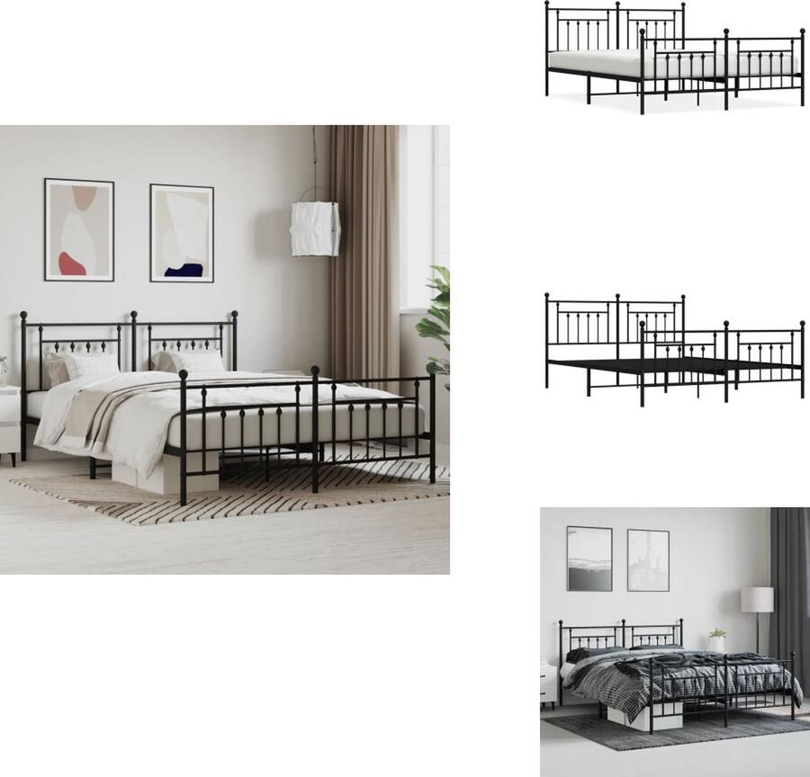 VidaXL Bedframe Bedframes Tweepersoonsbed Bed Bedframe met voetbord zonder matras metaal zwart 160x200 cm