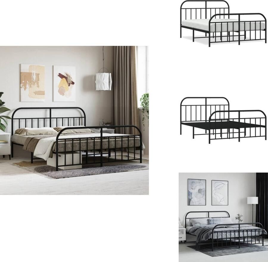 VidaXL Bedframe Classic Metalen constructie Metalen latten en poten Extra opbergruimte Comfortabele ondersteuning Kleur- zwart Afmetingen- 207 x 166 x 90 cm Geschikte matras- 160 x 200 cm Montage vereist Bed