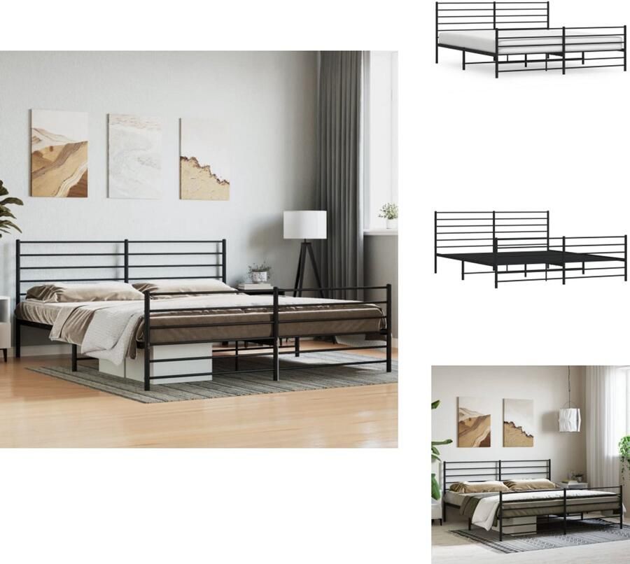 VidaXL Bedframe Bedframes Tweepersoonsbed Bed Bedframe met voetbord zonder matras metaal zwart 180x200 cm