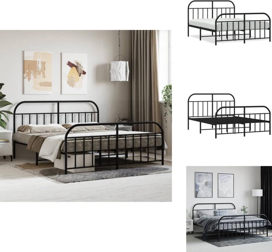 VidaXL Bedframe Bedframes Tweepersoonsbed Bed Bedframe met voetbord zonder matras metaal zwart 180x200 cm