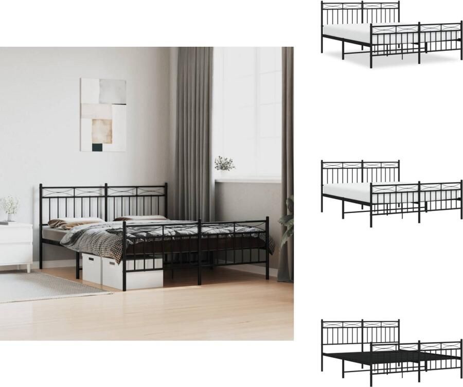VidaXL Bedframe Classic Metalen constructie Metalen latten en poten Extra opbergruimte Comfortabele ondersteuning Kleur- zwart Afmetingen- 207 x 166 x 90 cm Geschikte matras- 160 x 200 cm Montage vereist Bed - Foto 6