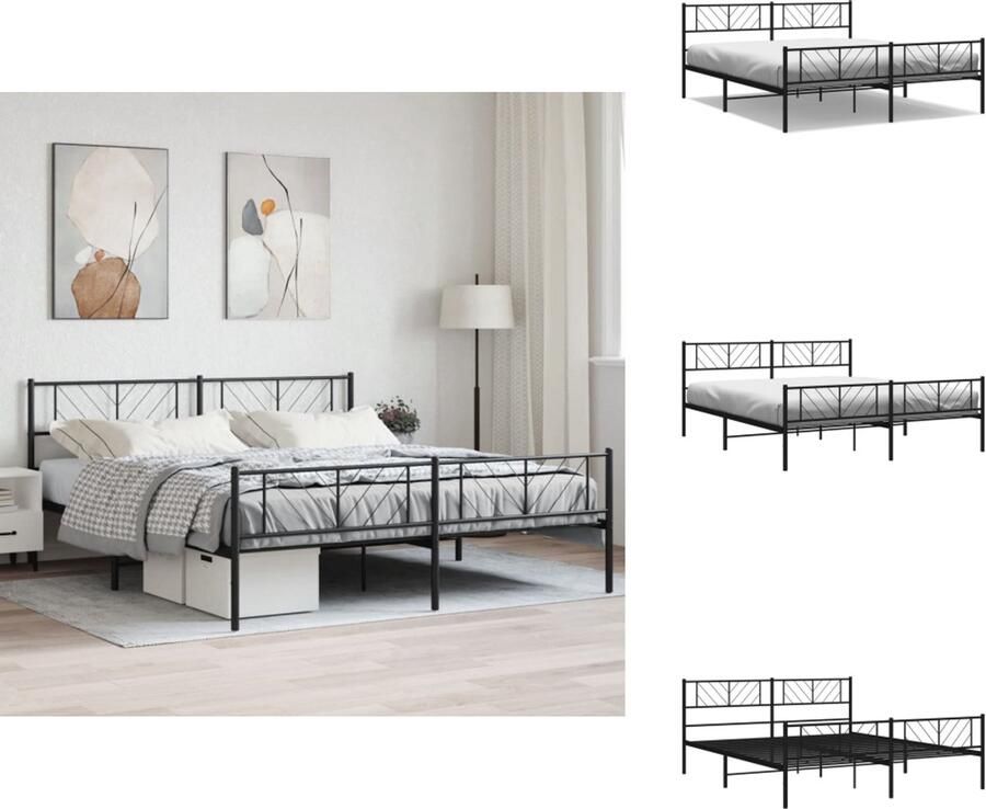 VidaXL Bedframe Bedframes Tweepersoonsbed Bed Bedframe met voetbord zonder matras metaal zwart 180x200 cm