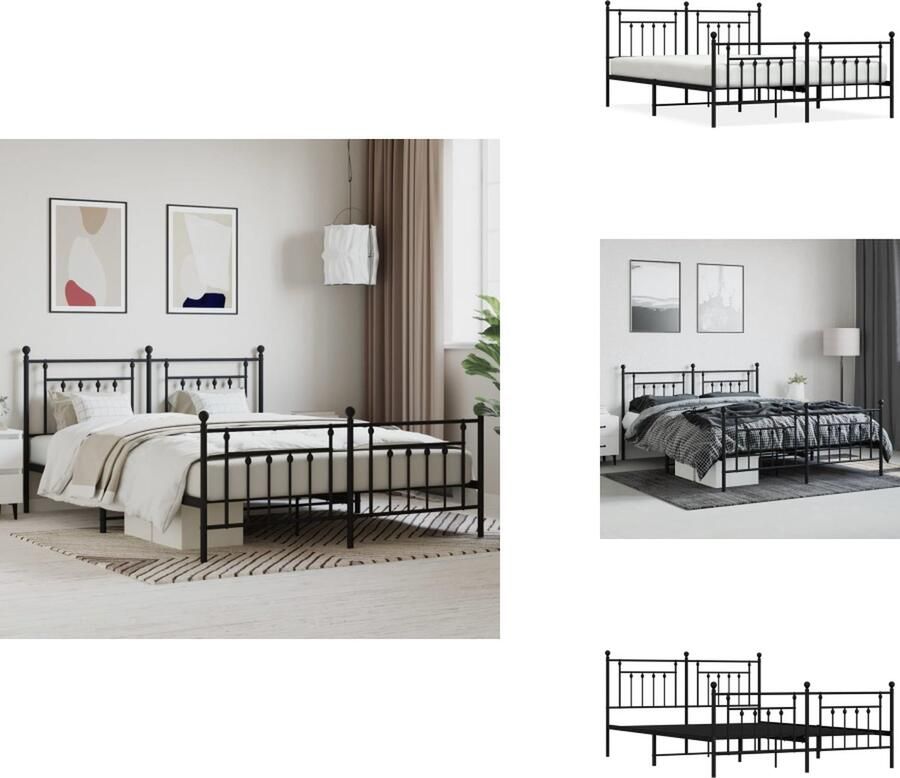 VidaXL Bedframe Bedframes Tweepersoonsbed Bed Bedframe met voetbord zonder matras metaal zwart 180x200 cm - Foto 2