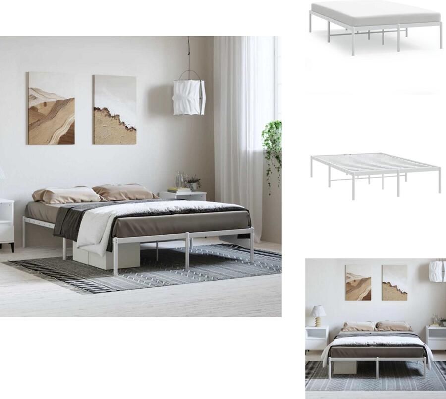 VidaXL Bedframe Bedframes Tweepersoonsbed Bed Bedframe metaal wit 135x190 cm