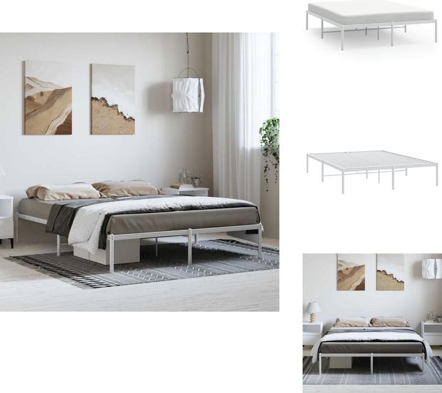 VidaXL Klassiek Bedframe Metalen Constructie Metalen Latten Extra Opbergruimte Wit Bed
