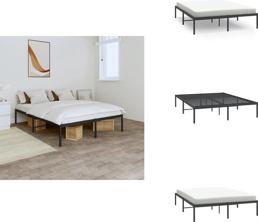 VidaXL Bedframe Classic Metalen 196 x 146 x 31 cm Zwart Geschikt voor 140 x 190 cm Matras Bed