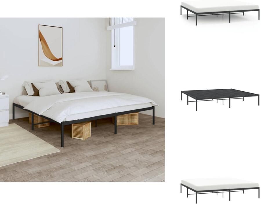 VidaXL Bedframe Classic Metalen Robuuste Constructie Met Metalen Latten Extra Opbergruimte Zwart 207x187x31 cm Geschikt voor 180x200 cm Matras Bed