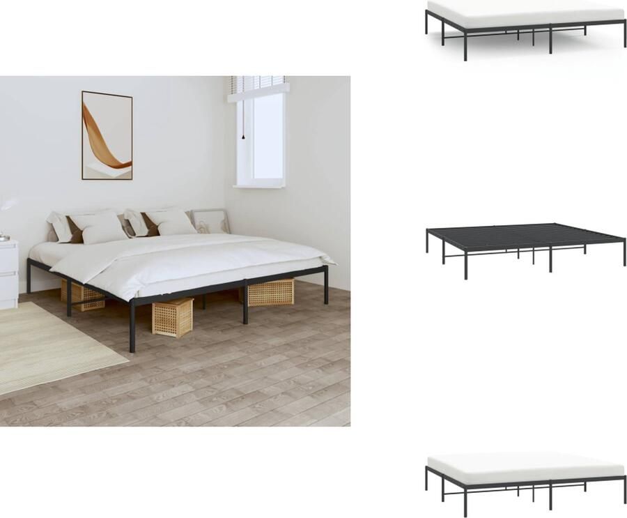 VidaXL Bedframe Bedframes Tweepersoonsbed Bed Bedframe metaal zwart 193x203 cm - Foto 2