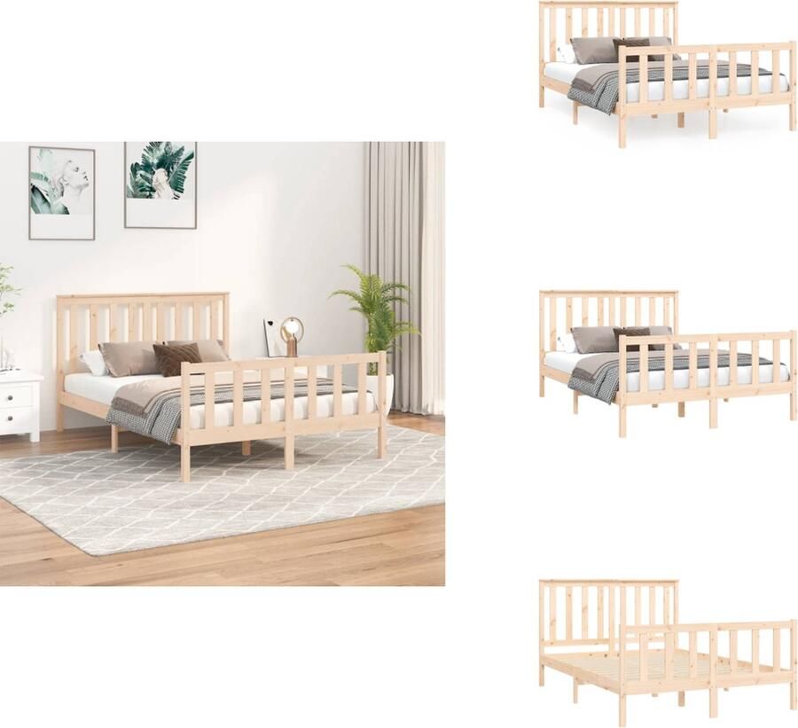 VidaXL Bedframe Bedframes Tweepersoonsbed Bed Bedframe met hoofdbord massief grenenhout wit 140x200 cm
