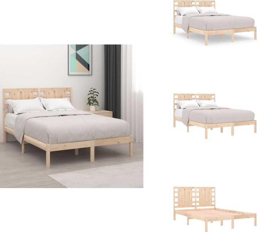 VidaXL Bedframe Klassiek houten bedframe 205.5 x 206 x 100 cm Massief grenenhout Voor matras van 200x200 cm Bed