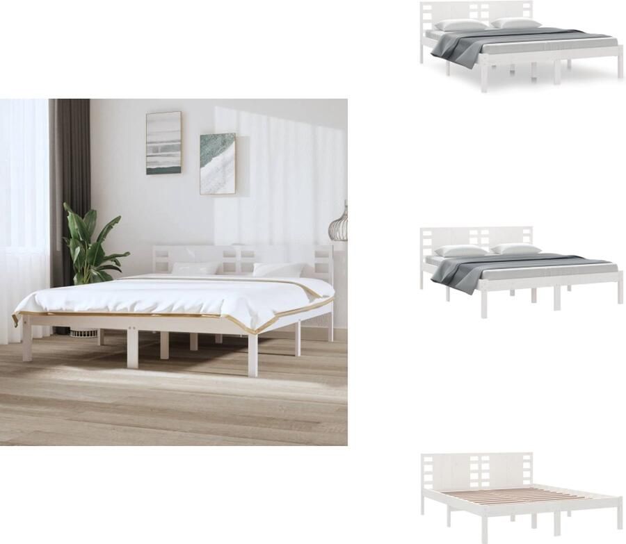 VidaXL Bedframe Bedframes Tweepersoonsbed Bed Bedframe zonder matras massief grenenhout wit 160x200 cm