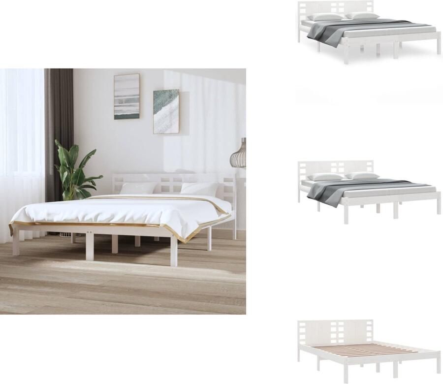 VidaXL Bedframe Bedframes Tweepersoonsbed Bed Bedframe zonder matras massief grenenhout wit 120x200 cm - Foto 2