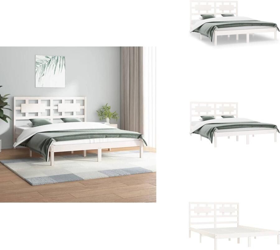 VidaXL Bedframe Bedframes Tweepersoonsbed Bed Bedframe zonder matras massief grenenhout wit 160x200 cm