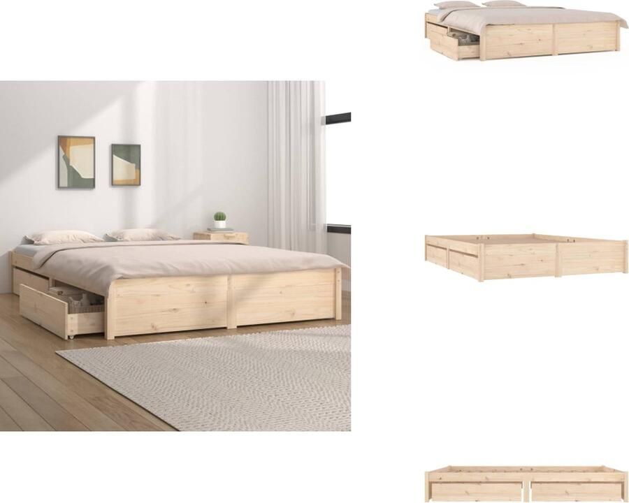 VidaXL Bedframe Grenenhout Opbergfunctie 120 x 200 cm Massief Grenenhout Multiplex lattenbodem Bed