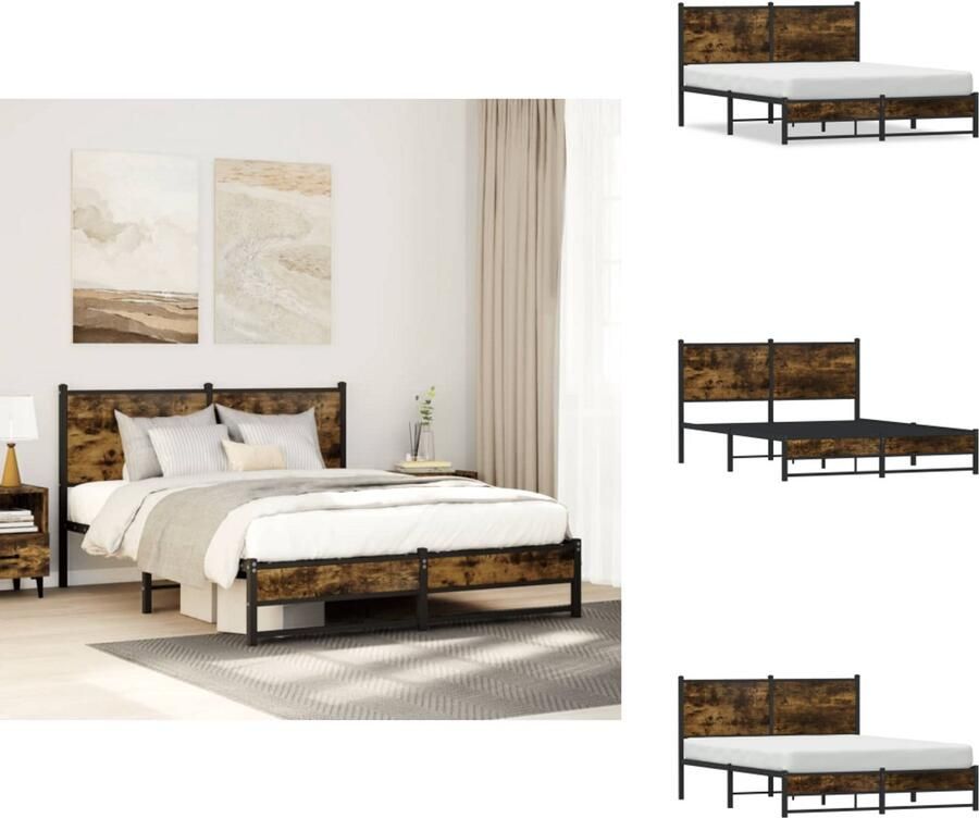 VidaXL Bedframe Bedframes Tweepersoonsbed Bed Bedframe zonder matras metaal gerookt eikenkleurig 140x190 cm