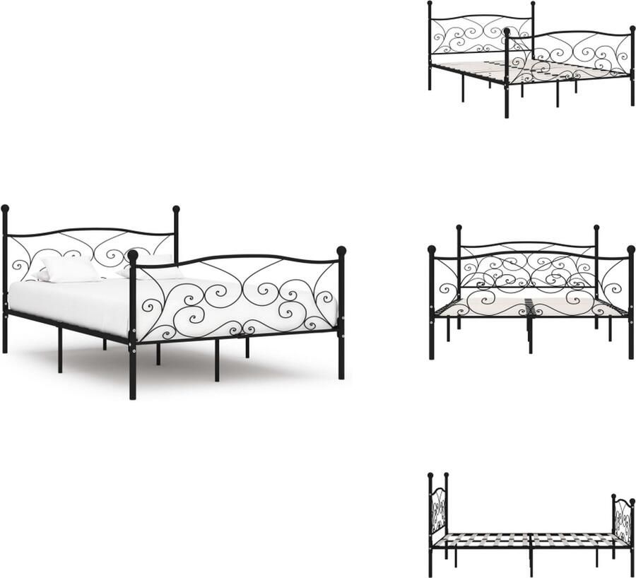 VidaXL Metalen Bedframe Zwart 211 x 149 x 105 cm Geschikt voor matras 140 x 200 cm Inclusief lattenbodem Eenvoudige montage Bed