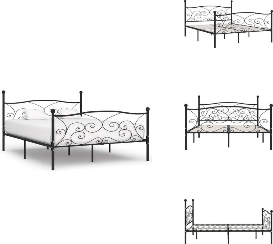 VidaXL Bedframe Bedframes Tweepersoonsbed Tweepersoonsbedden Bedframe met lattenbodem metaal zwart 200x200 cm