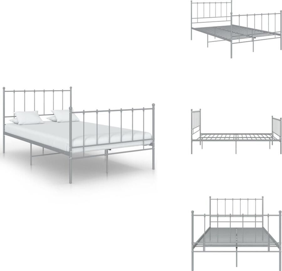 VidaXL Bedframe Bedframes Tweepersoonsbed Tweepersoonsbedden Bedframe metaal grijs 120x200 cm
