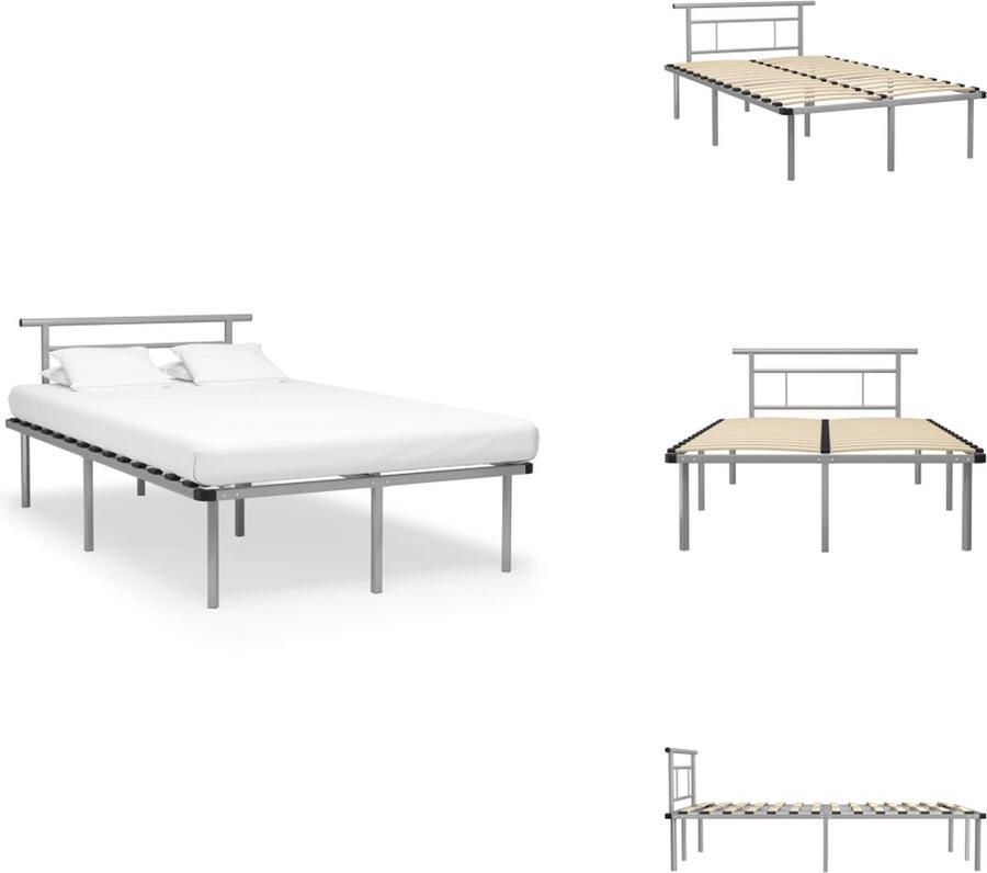 VidaXL Metalen Bedframe Grijs 120 x 200 cm Massieve constructie Stevige lattenbodem Matras niet inbegrepen Bed