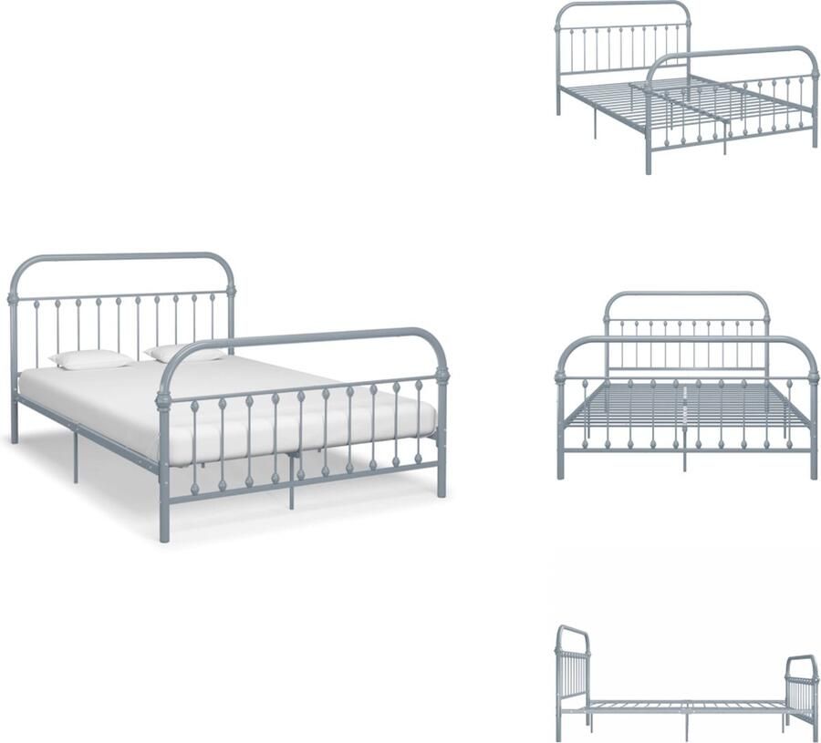VidaXL Metalen Bedframe Grijs 213 x 171 x 109 cm 160 x 200 cm Massieve constructie Comfortabele lattenbodem Vereist montage Bed