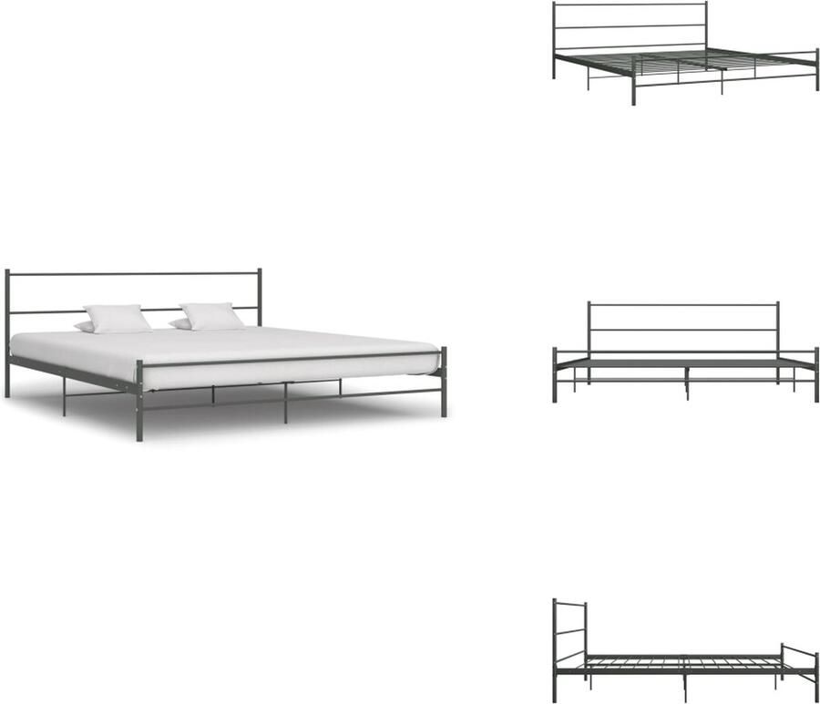 VidaXL Bedframe Bedframes Tweepersoonsbed Tweepersoonsbedden Bedframe metaal grijs 180x200 cm - Foto 2