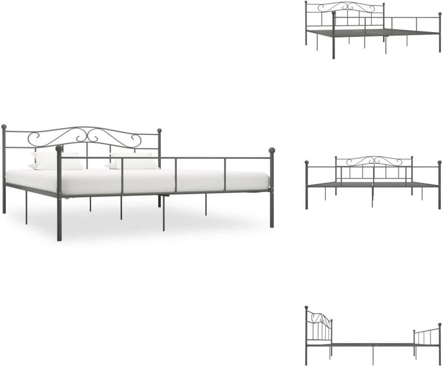 VidaXL Bedframe Bedframes Tweepersoonsbed Tweepersoonsbedden Bedframe metaal grijs 180x200 cm - Foto 3