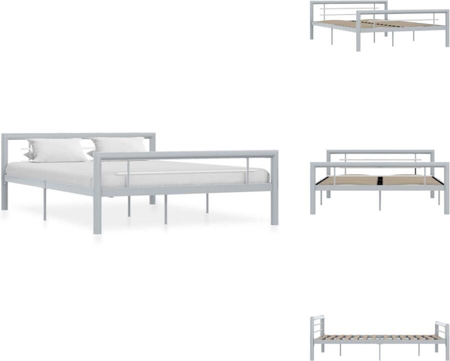 VidaXL Bedframe Bedframes Tweepersoonsbed Tweepersoonsbedden Bedframe metaal grijs en wit 120x200 cm