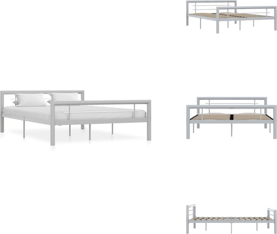 VidaXL Bedframe Bedframes Tweepersoonsbed Tweepersoonsbedden Bedframe metaal grijs en wit 140x200 cm