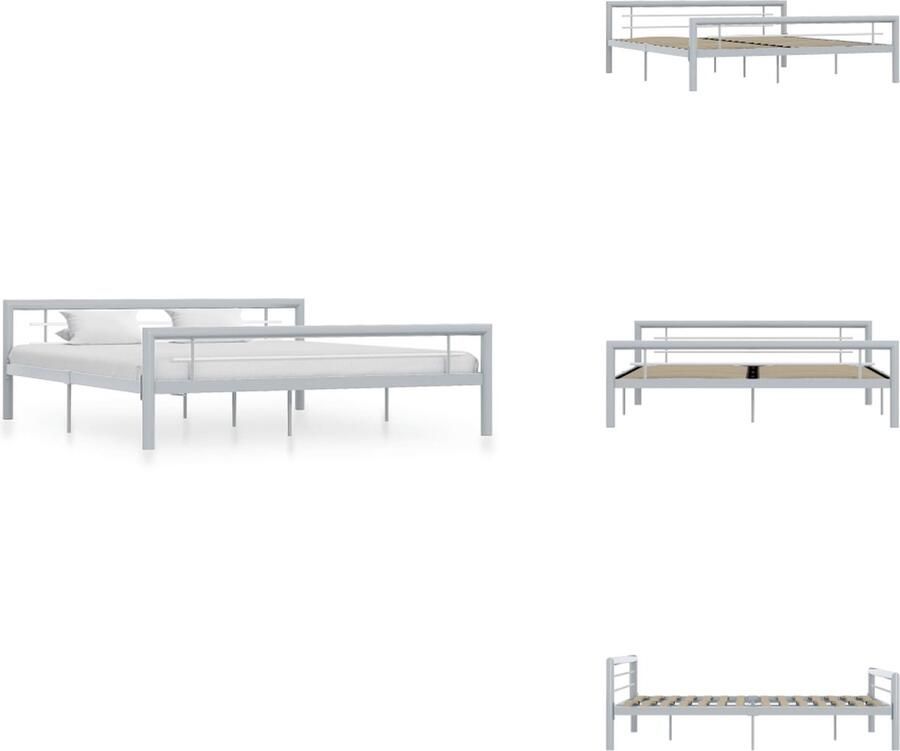 VidaXL -Bedframe-metaal-grijs-en-wit-180x200-cm