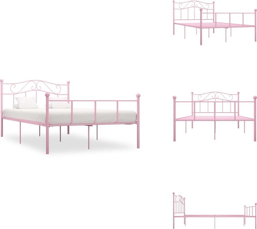 VidaXL Bedframe Bedframes Tweepersoonsbed Tweepersoonsbedden Bedframe metaal roze 120x200 cm