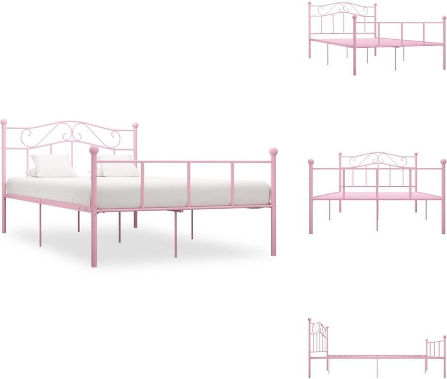 VidaXL Bedframe Bedframes Tweepersoonsbed Tweepersoonsbedden Bedframe metaal roze 160x200 cm