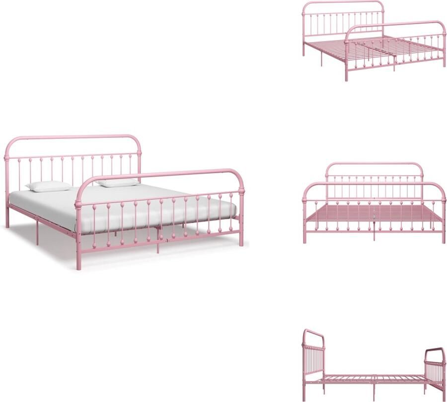 VidaXL Metalen Bedframe Roze 213 x 191 x 109 cm Geschikt voor 180 x 200 cm Matras Montage Vereist Bed
