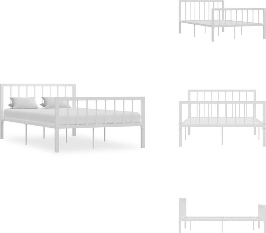 VidaXL Metalen Bedframe Elegant en Klassiek Bedframes 120 x 200 cm Kleur- Wit Materiaal- Gepoedercoat metaal en multiplex Afmetingen- 200 x 120 x 78 cm Ken- Stevige lattenbodem Bed - Foto 2