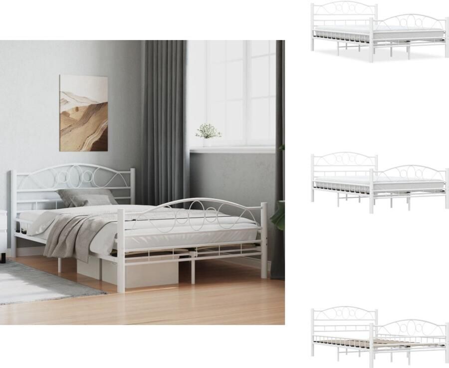 VidaXL Metalen Bedframe Elegant en Klassiek Bedframes 120 x 200 cm Kleur- Wit Materiaal- Gepoedercoat metaal en multiplex Afmetingen- 200 x 120 x 78 cm Ken- Stevige lattenbodem Bed - Foto 3
