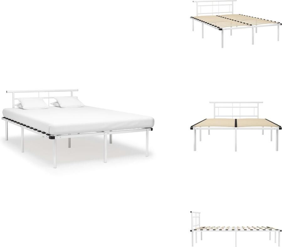 VidaXL Metalen Bedframe Wit 213 x 151 x 109 cm Massieve constructie Metalen lattenbodem Geschikt voor 140 x 200 cm matras Slaaphoogte 32 cm Montage vereist Bed