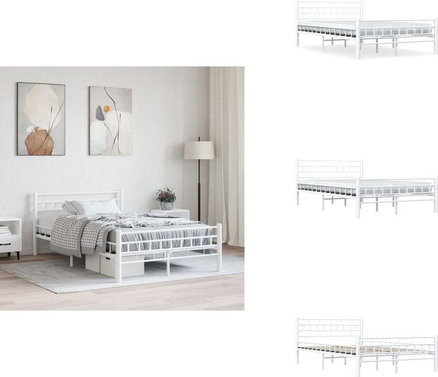 VidaXL Metalen Bedframe Wit 213 x 151 x 109 cm Massieve constructie Metalen lattenbodem Geschikt voor 140 x 200 cm matras Slaaphoogte 32 cm Montage vereist Bed - Foto 3