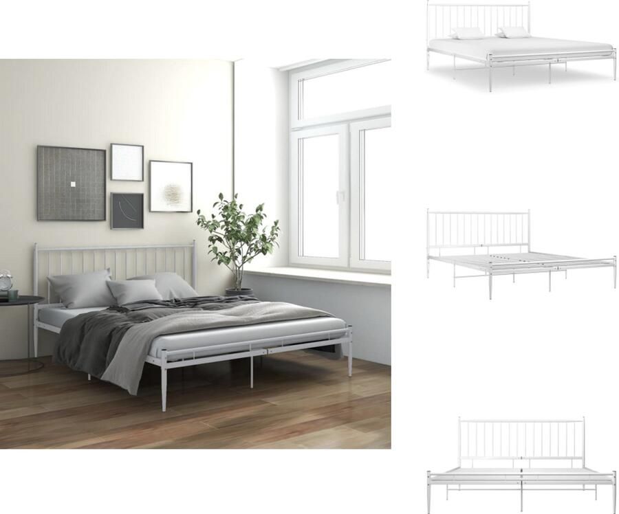 VidaXL Bedframe Bedframes Tweepersoonsbed Tweepersoonsbedden Bedframe metaal wit 140x200 cm