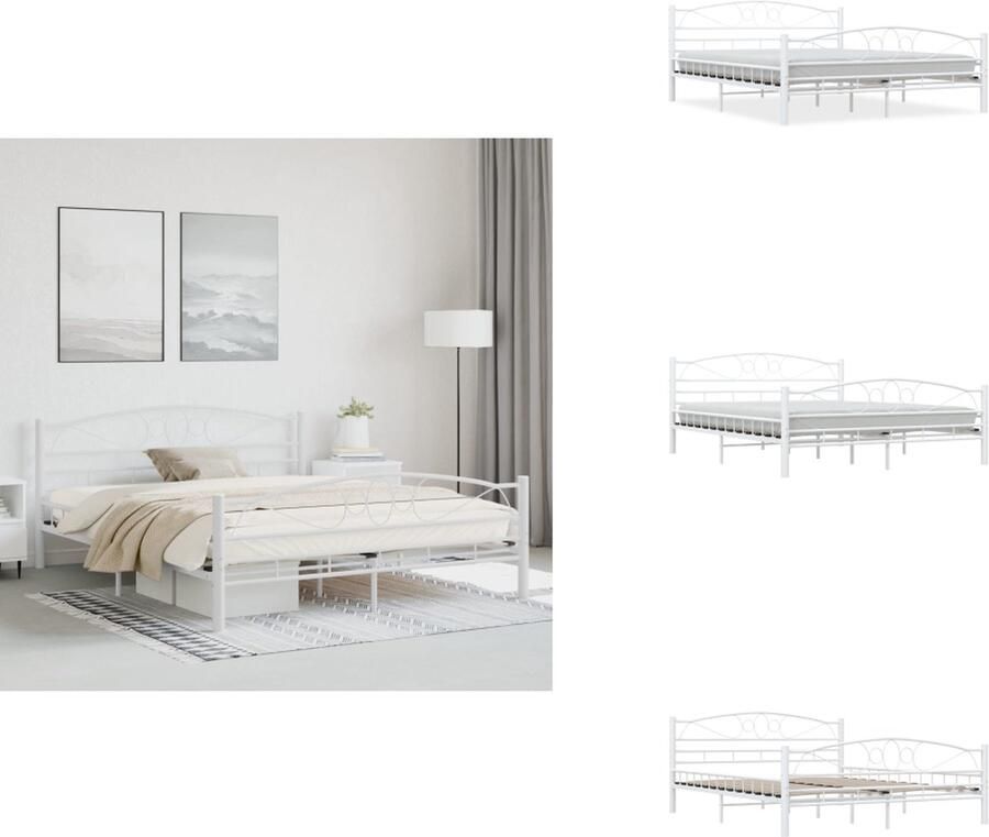 VidaXL Bedframe Bedframes Tweepersoonsbed Tweepersoonsbedden Bedframe metaal wit 160x200 cm - Foto 3